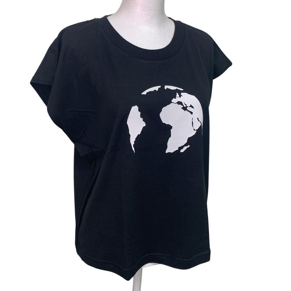 New Handprinted Womens XS Black Save the Planet Earth 100% Cotton Muscle Tee